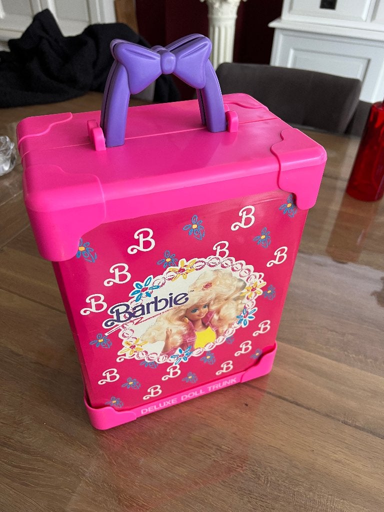 Vintage Barbie Deluxe Doll Trunk - Roze Koffer 1991, Verzamelen, Poppen, Gebruikt, Accessoires, Ophalen of Verzenden