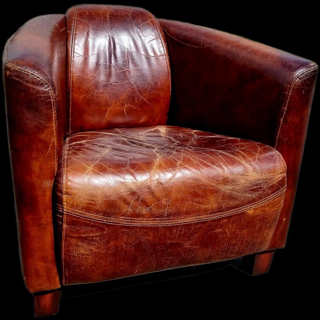 Aviator fauteuil vintage leer + BEZORGING GRATIS, Huis en Inrichting, Fauteuils, Gebruikt, Leer, 50 tot 75 cm, 75 tot 100 cm, Ophalen of Verzenden