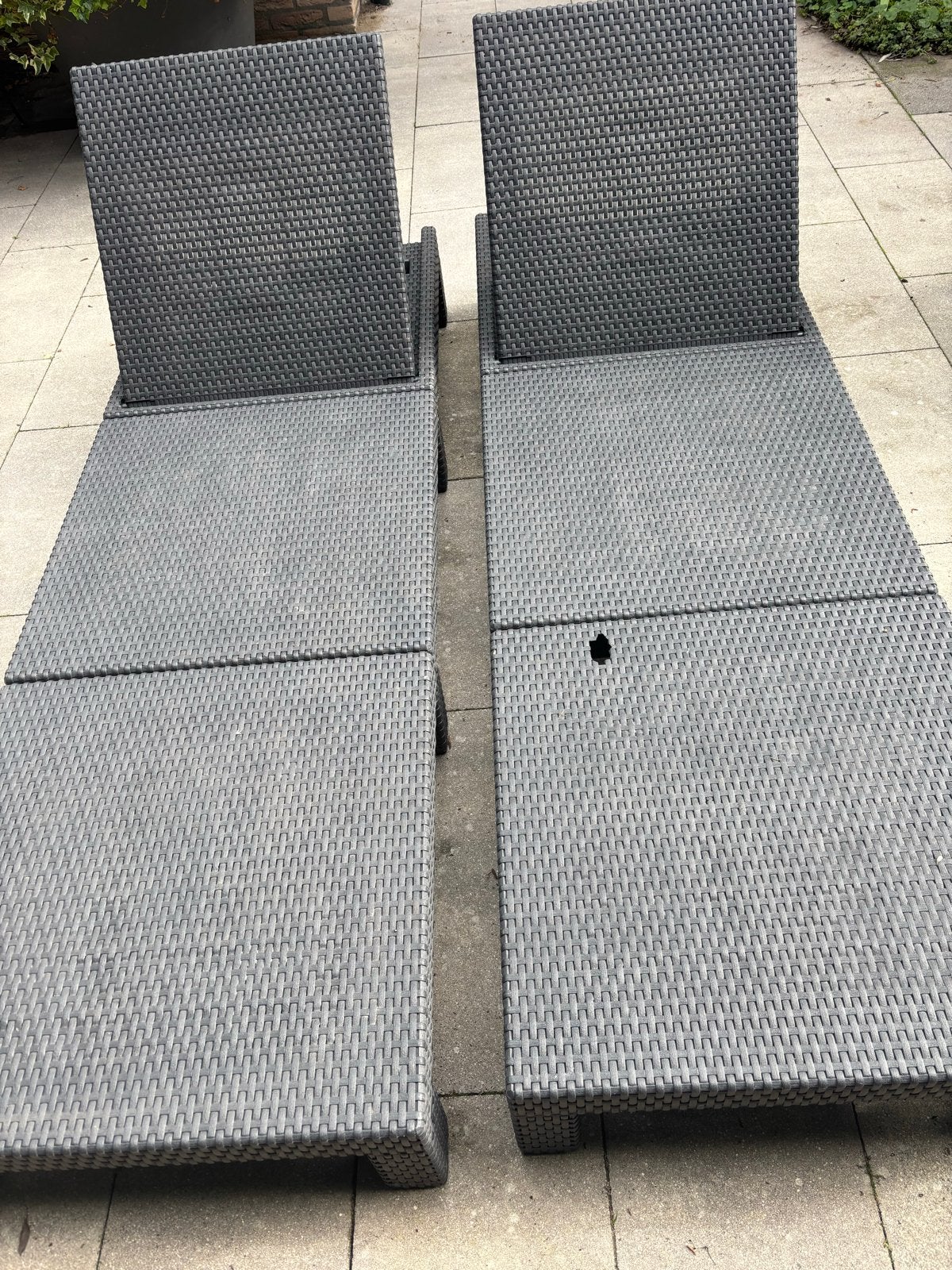 2x verstelbare ligbedden met kussens - Wicker/Kunststof, Tuin en Terras, Ophalen, Gebruikt, Wicker, Verstelbaar