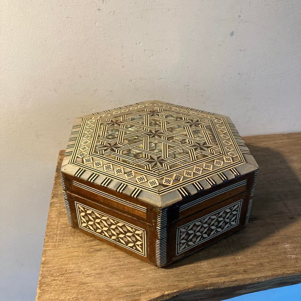Vintage ingelegd sieradenkistje met parelmoer, Ophalen of Verzenden