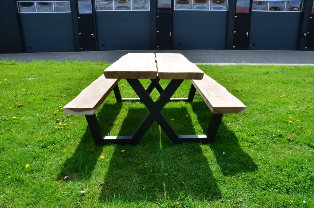 Suar industriële picknick bank 200 cm, Verzenden, Rechthoekig, Hout