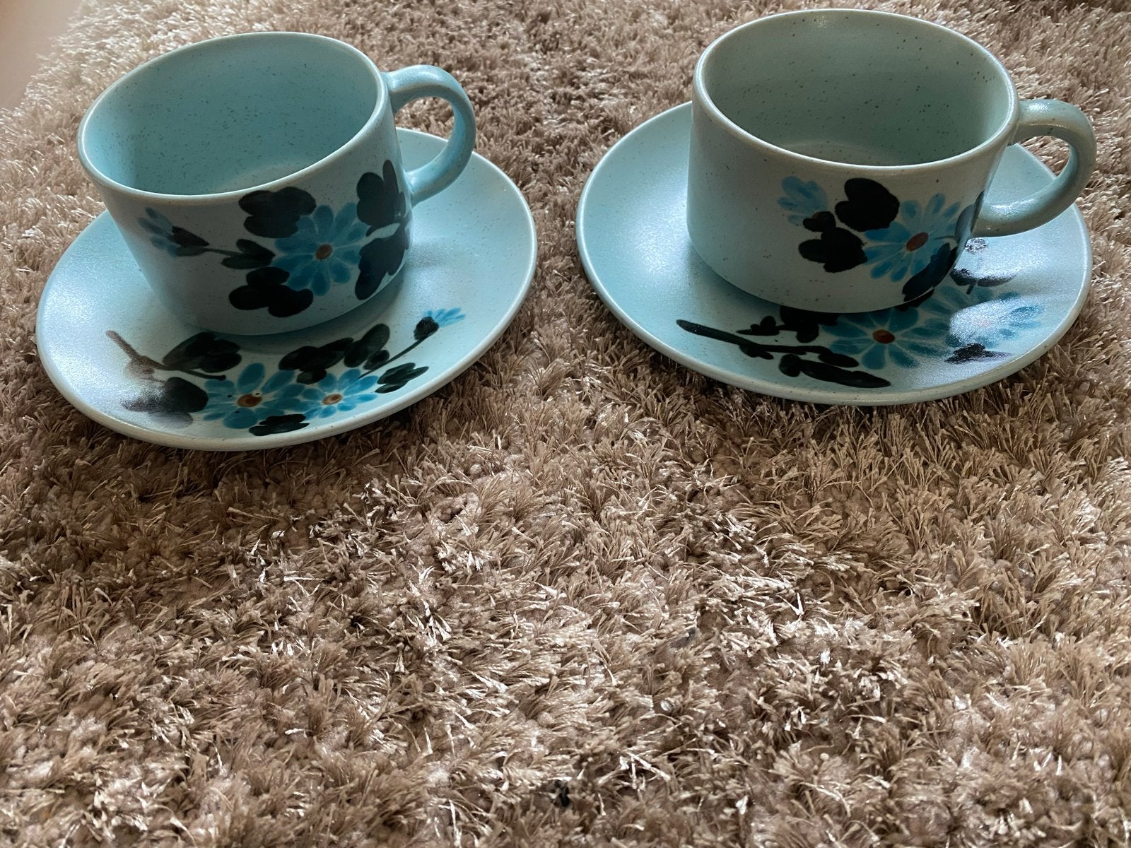 2 Vintage Blauwe Soepkommen met Schotels - Bloemen, Antiek en Kunst, Ophalen of Verzenden