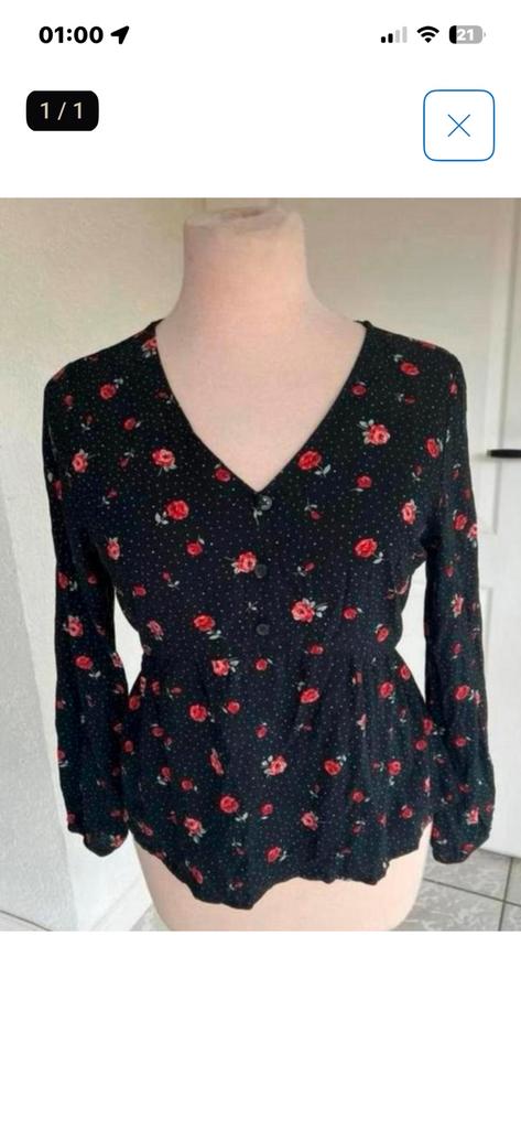 Warte tuniek met roosjes, L, Kleding | Dames, Tops, Ophalen of Verzenden, Zo goed als nieuw, Maat 38/40 (M), Korte mouw