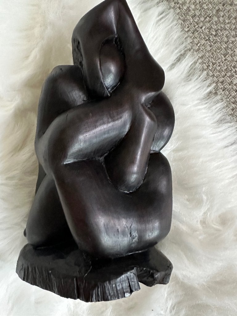 Houten sculptuur aap met jong, Ophalen of Verzenden, Beeld