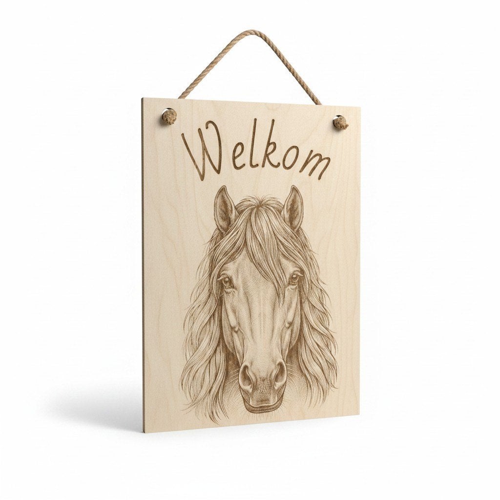 Welkom bord - paard gegraveerd, Huis en Inrichting, Nieuw, Ophalen of Verzenden, 30 cm, Hout
