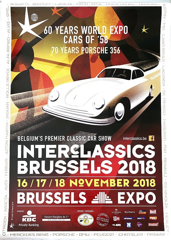 Interclassics Brussel 2018 poster – Thema Porsche 356, Verzenden, Gebruikt, Auto's
