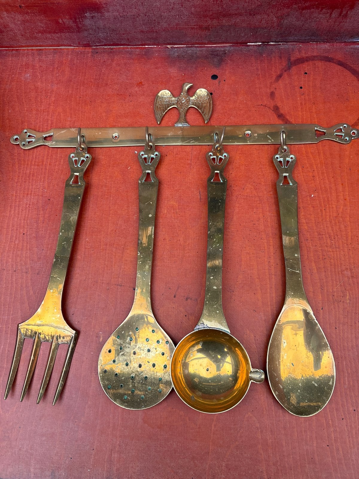 Vintage Messing Keukengerei Set met Adelaar Wandrek, Ophalen