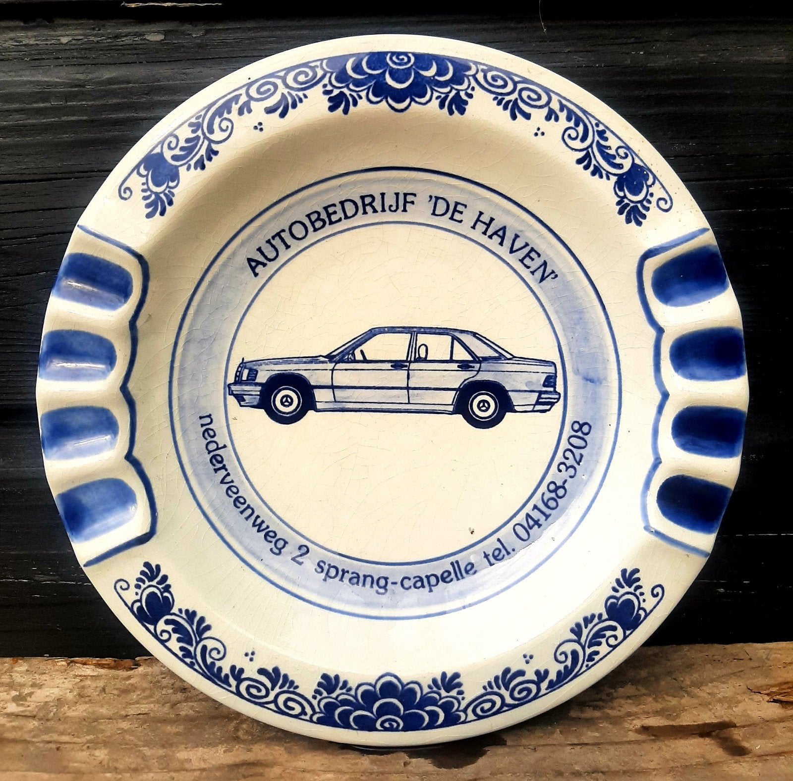 Delfts Blauw Asbak - (Autobedrijf De Haven / Sprang Capelle), Verzamelen, Ophalen of Verzenden, Asbak