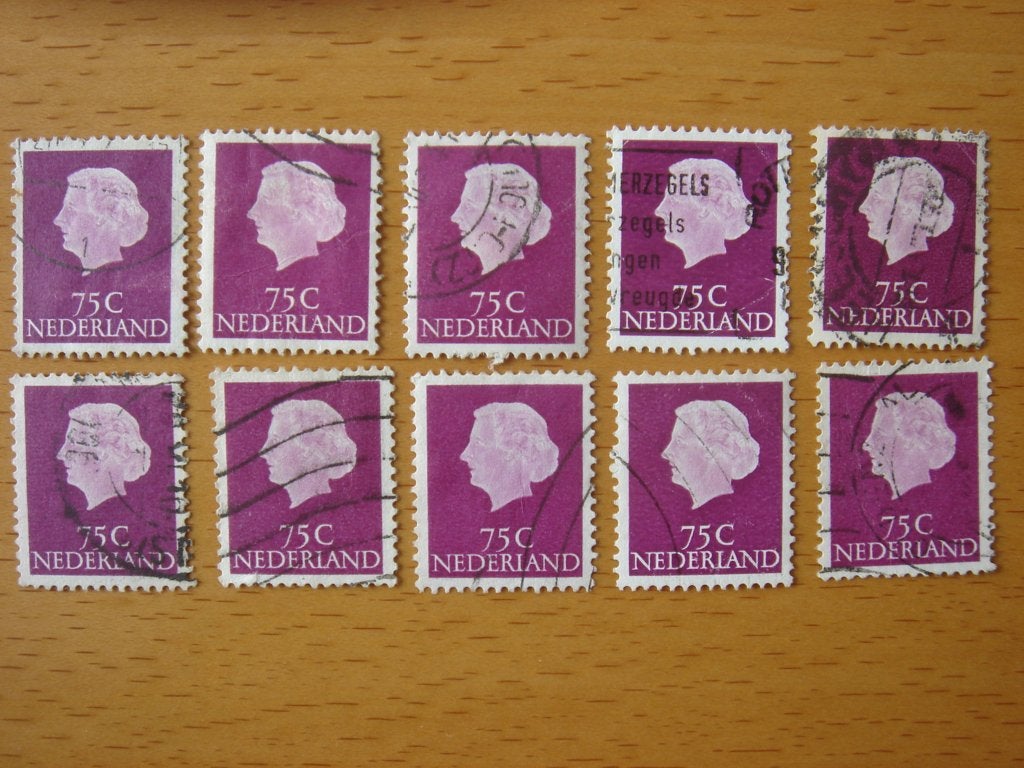 Juliana en profil 10x NVPH 633 – 75 cent  Gestempeld, Ophalen of Verzenden, Na 1940, Gestempeld