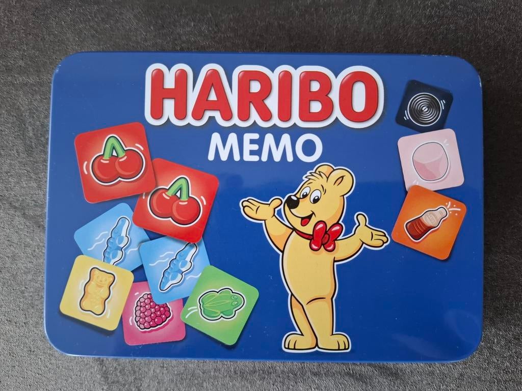 Haribo Memo Spel in Blik + Sleutelhanger - Nieuw, Hobby en Vrije tijd, Nieuw, Ophalen of Verzenden, Haribo, Een of twee spelers