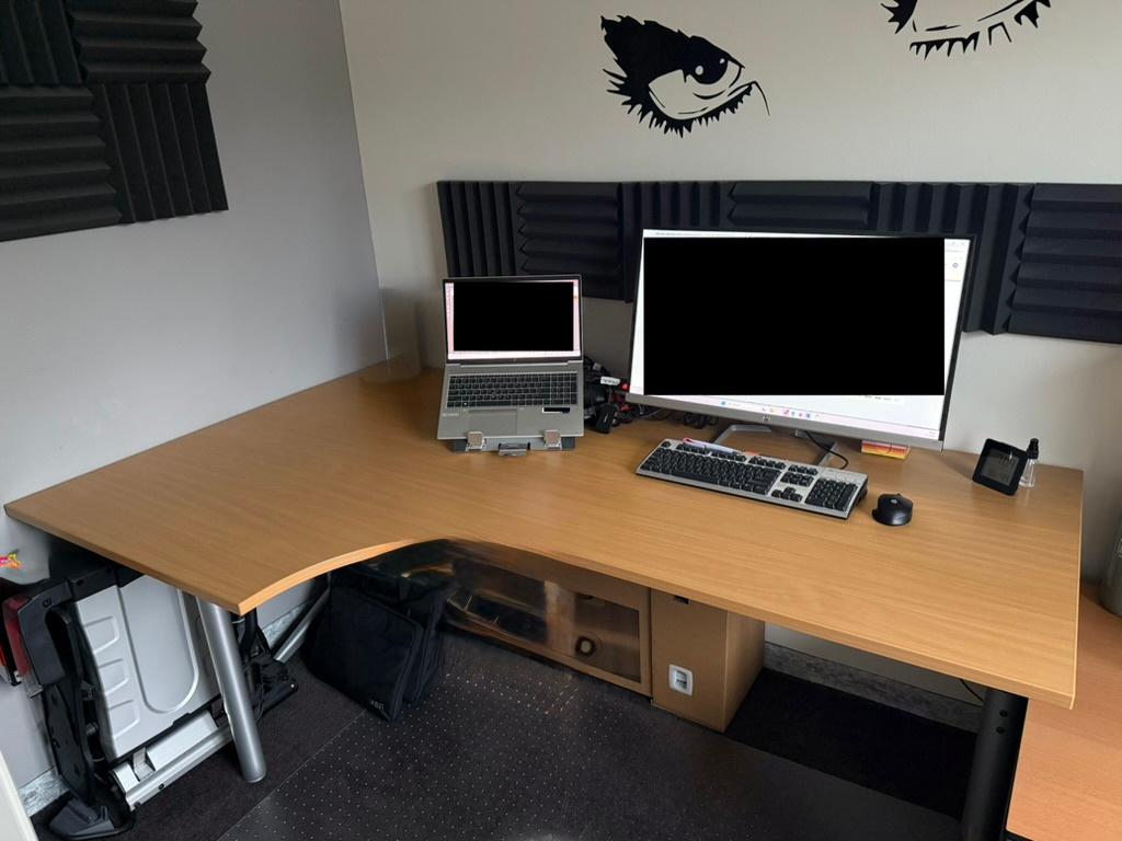 Hoekbureau met ladeblok, Huis en Inrichting, Bureaus, Ophalen, 120 cm, Hoekbureau, Zo goed als nieuw