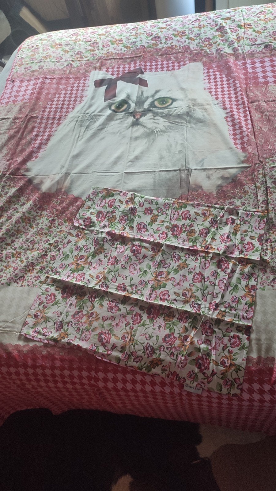 Covers & Co Dekbedovertrek Kattenprint met Bloemen, Ophalen of Verzenden, Zo goed als nieuw, Meisje, Dekbedovertrek