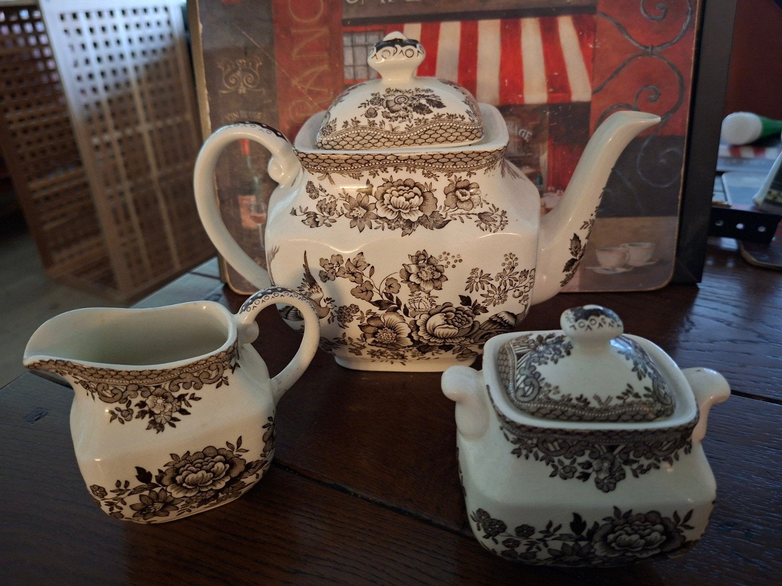 Antieke theepot, melkkan en suikerpot - Staffordshire, Ophalen of Verzenden