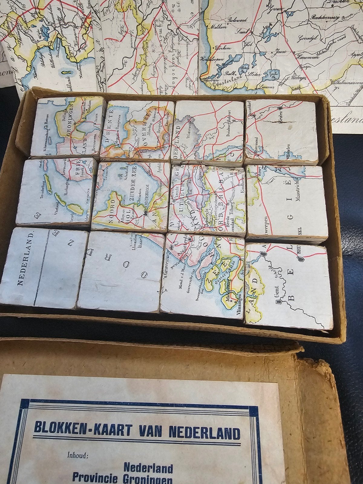 Antieke Blokken-Kaart van Nederland - Zeldzaam Educatief Spe, Ophalen of Verzenden, Nvt, Nvt, Nvt
