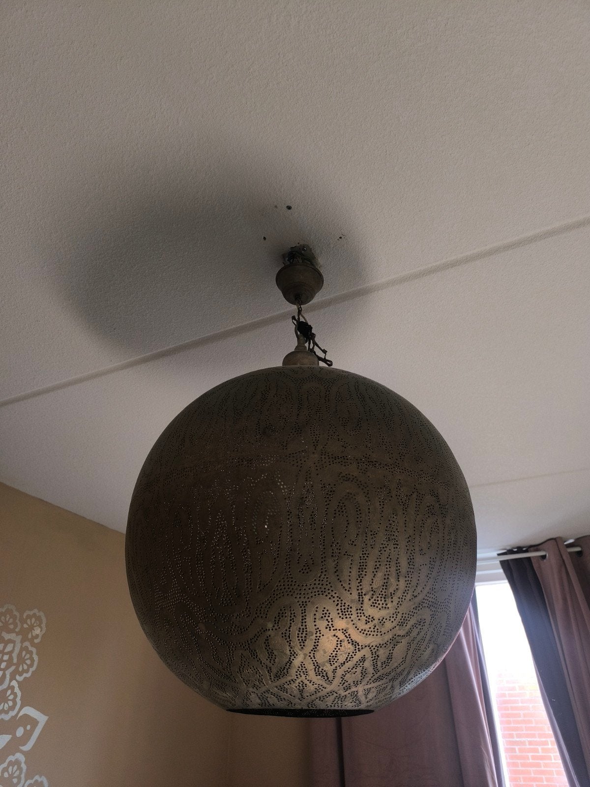 Oosterse hanglamp met gaatjespatroon, Gebruikt, Metaal, Oosters, Marokkaans, Sfeervol, E27 (groot)