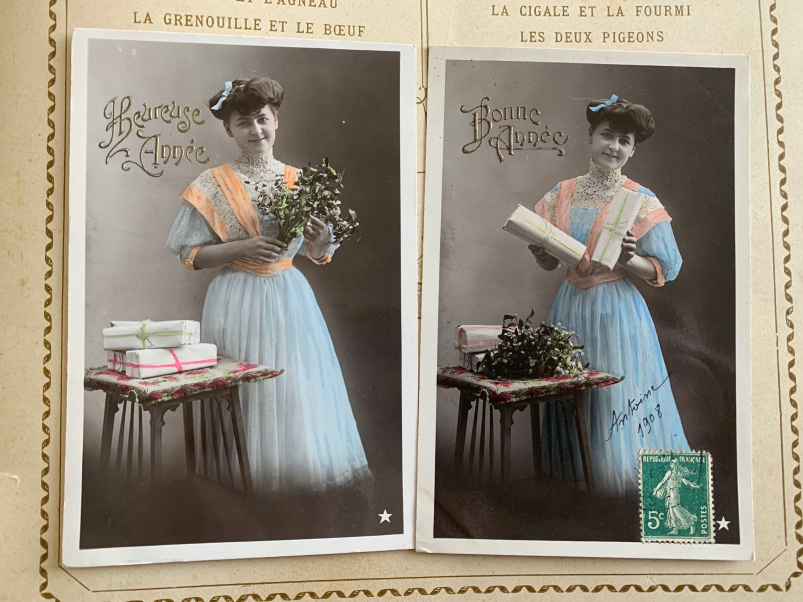 Bonne Année - dame met geschenken (FF), Verzamelen, Ophalen of Verzenden, Voor 1920, Gelopen, Feest(dag)