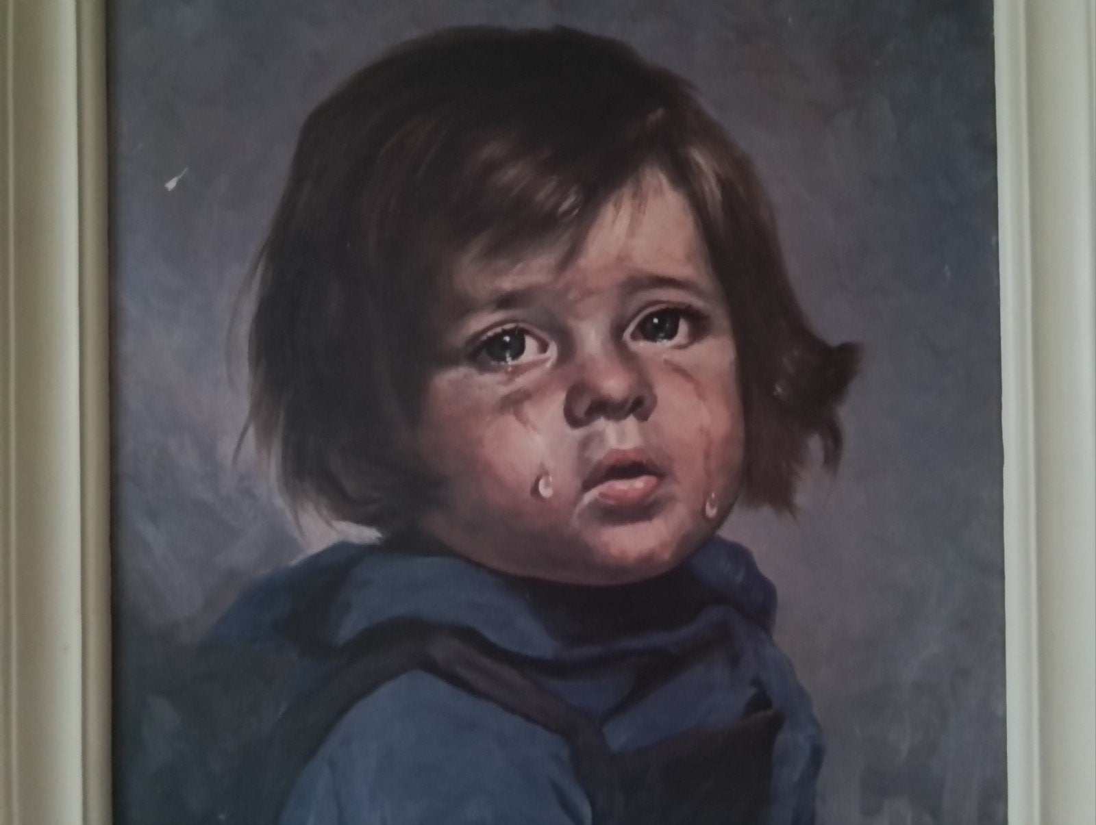 Vintage schilderij huilend kind, jaren '50, 47x56 cm, Antiek en Kunst, Kunst | Schilderijen | Klassiek, Ophalen of Verzenden