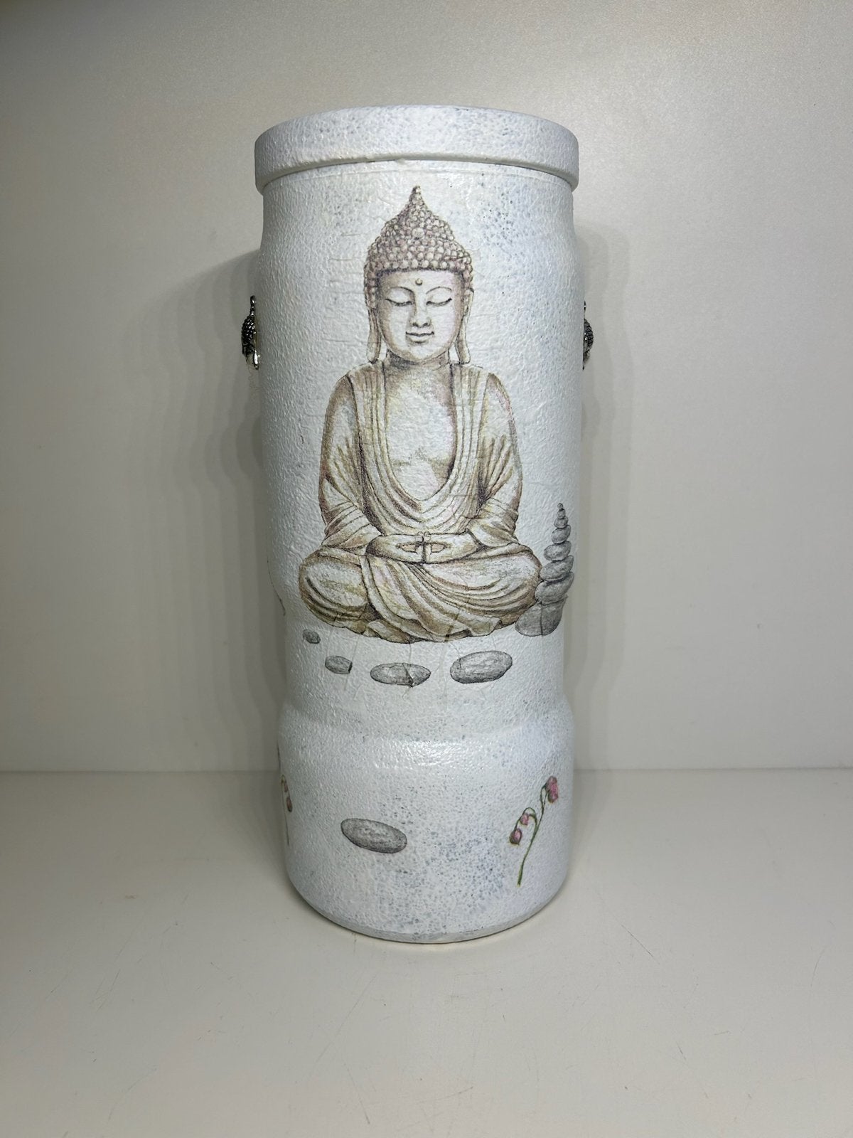 Vaas met Boeddha decoratie, Handgemaakt, Wit, Ophalen of Verzenden, Glas