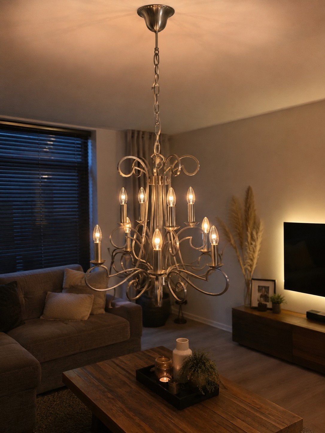 Elegante Kroonluchter met 10 Lichtpunten, Ophalen, Gebruikt, E14 (klein), Klassiek, Sierlijk
