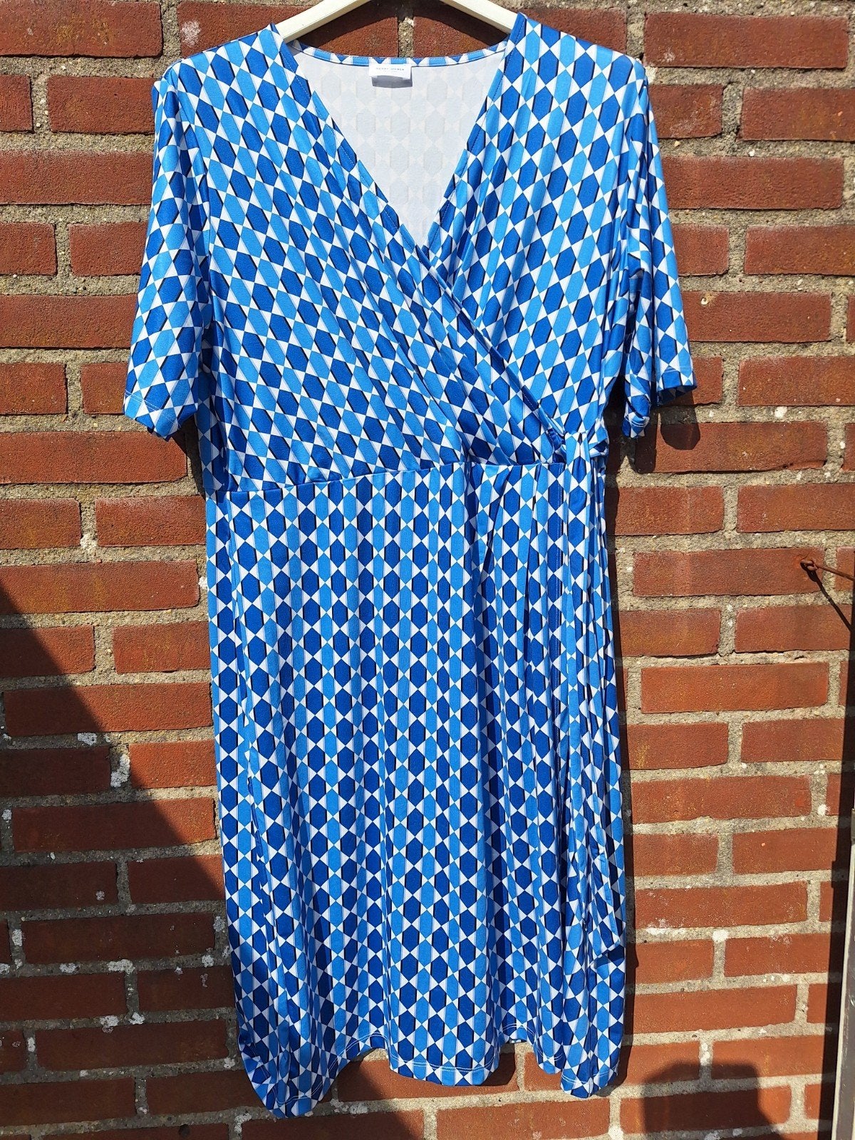 Gerry Weber jurk maat 44, blauw/wit, overslag met strik, Blauw, Maat 42/44 (L), Ophalen of Verzenden, Zo goed als nieuw