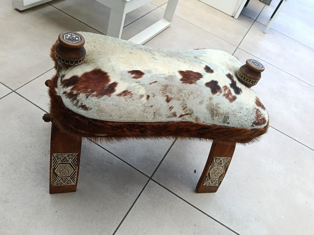 Vintage Kamelenzadel Voetenbankje Egyptische Stij, Ophalen of Verzenden, Gebruikt, Rechthoekig, Minder dan 50 cm