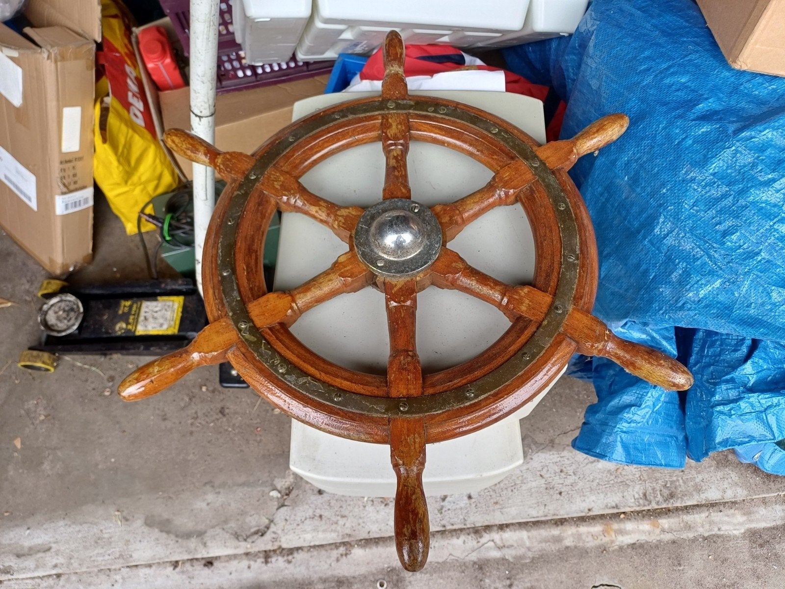 Houten scheepsroer 60 cm met messing accenten, Watersport en Boten, Accessoires en Onderhoud, Ophalen of Verzenden, Gebruikt, Motor en Techniek