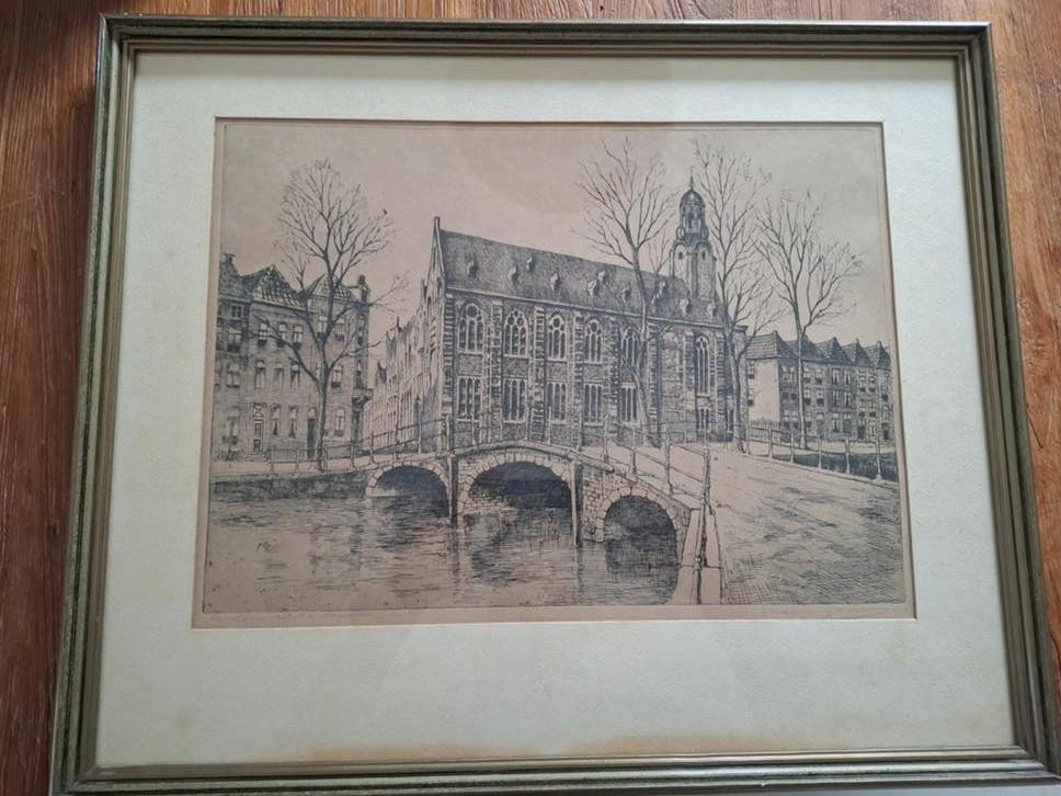 Oude ets van academie Leiden van marius Johannes Janssen, Antiek en Kunst, Ophalen