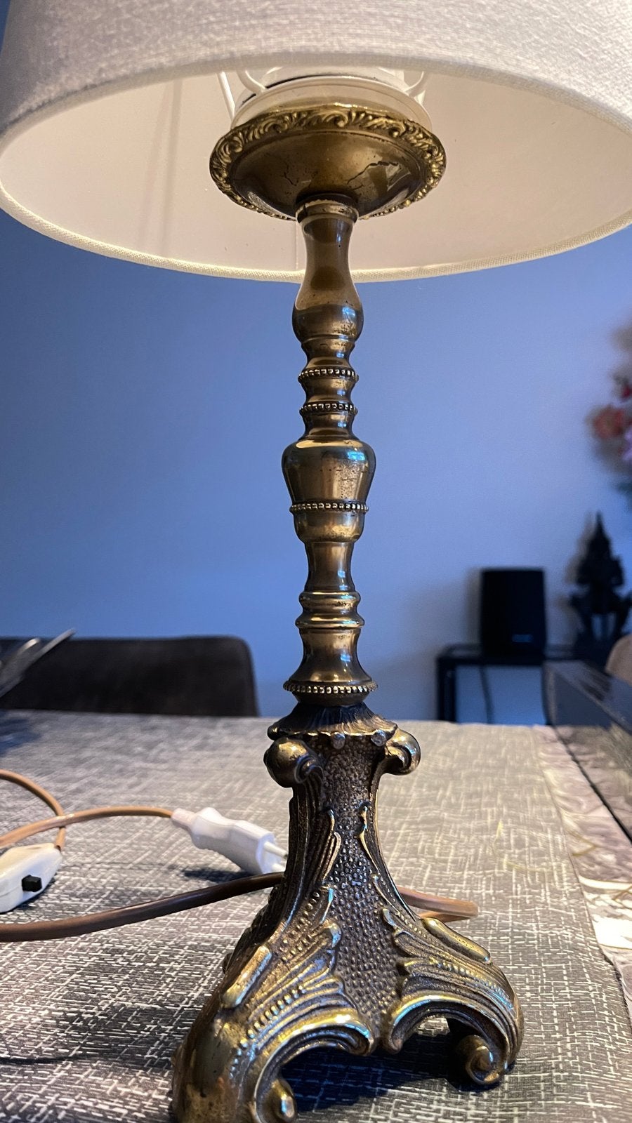Vintage Louis XV Tafellamp Messing - Barok Bronzen Voet, Ophalen of Verzenden