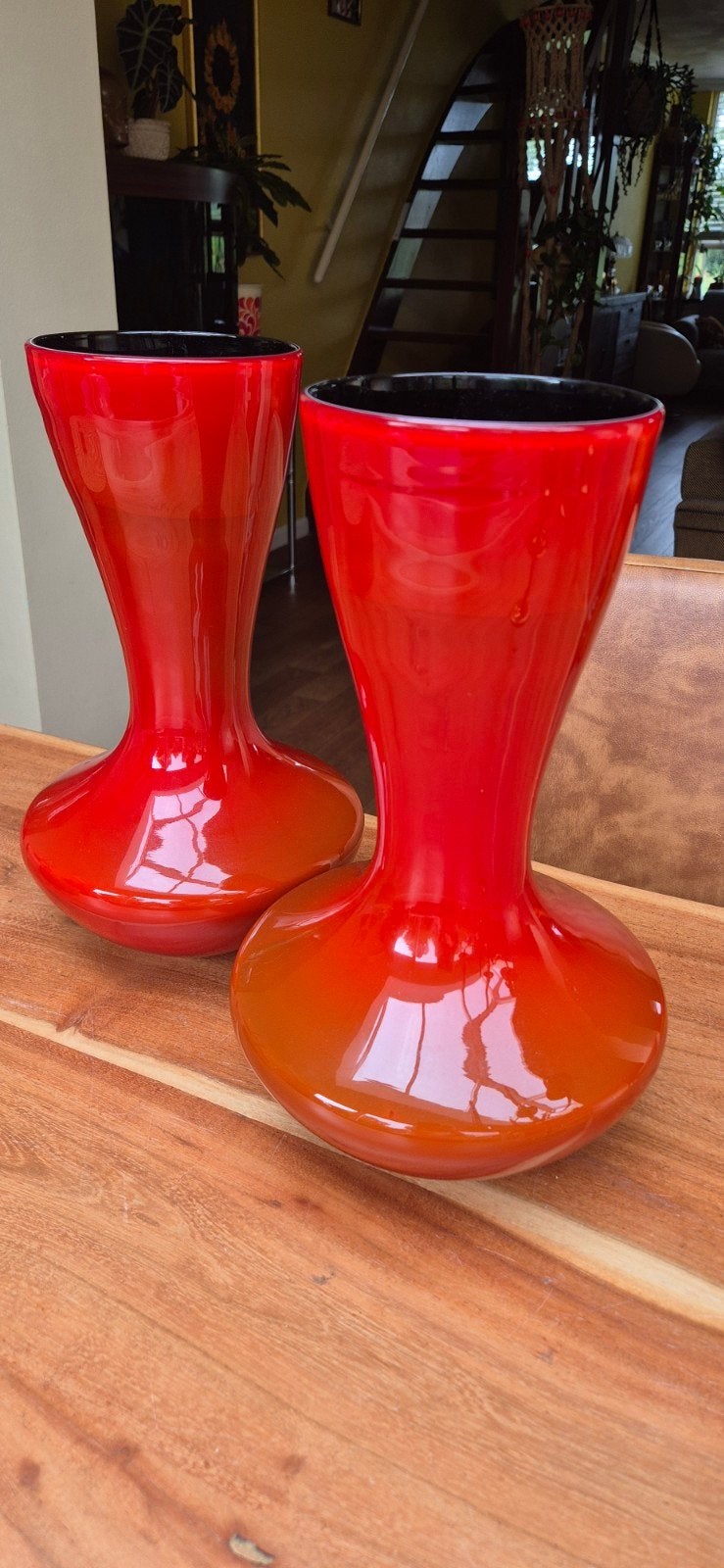 Set van twee rode Murano vazen - 35 cm hoog, Ophalen of Verzenden