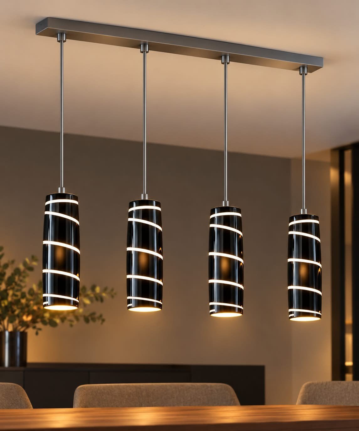 Massive 4-lichts hanglamp – zwart glas, Ophalen, Nieuw, Glas
