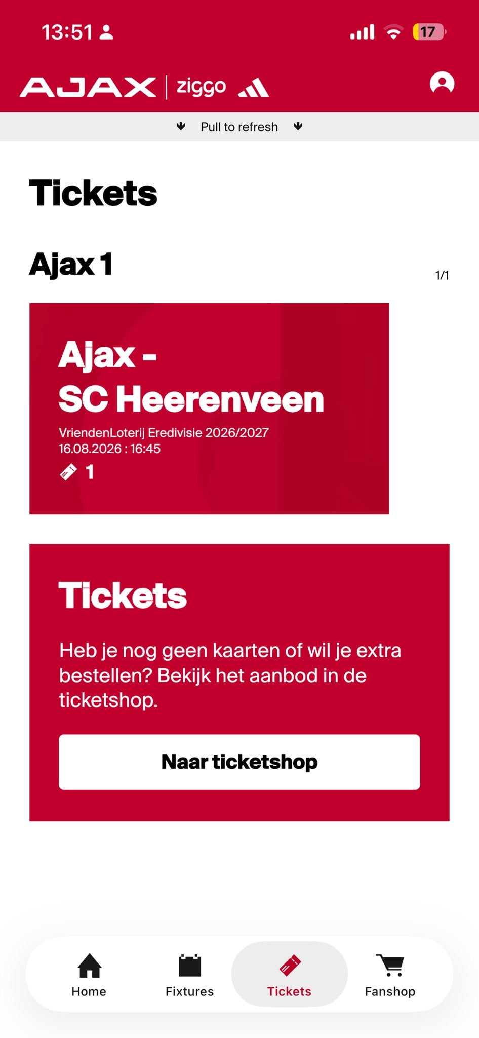 Ticket Ajax - SC Heerenveen, Losse kaart, Eén persoon, Augustus