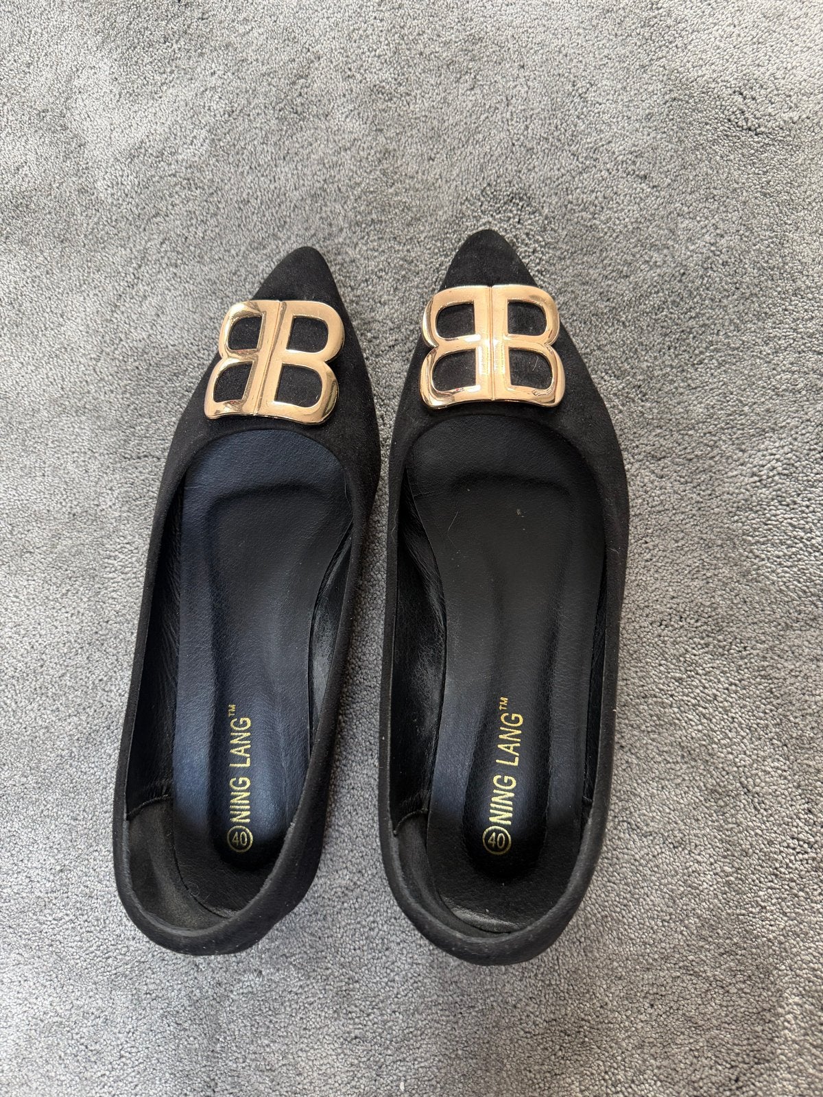 Zwarte Ning Lang ballerina's met gouden detail 39, Kleding | Dames, Schoenen, Verzenden, Zo goed als nieuw, Zwart, Ballerina's