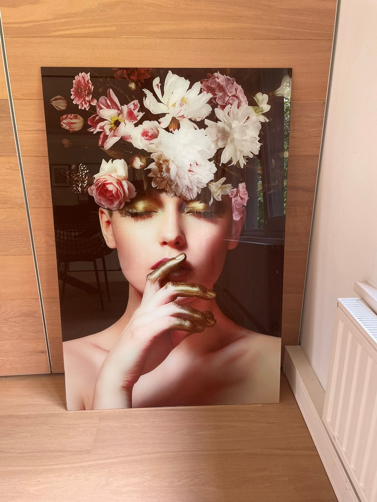 Glasschilderij vrouw bloemen kleur, Ophalen, Zo goed als nieuw, Minder dan 50 cm, Schilderij