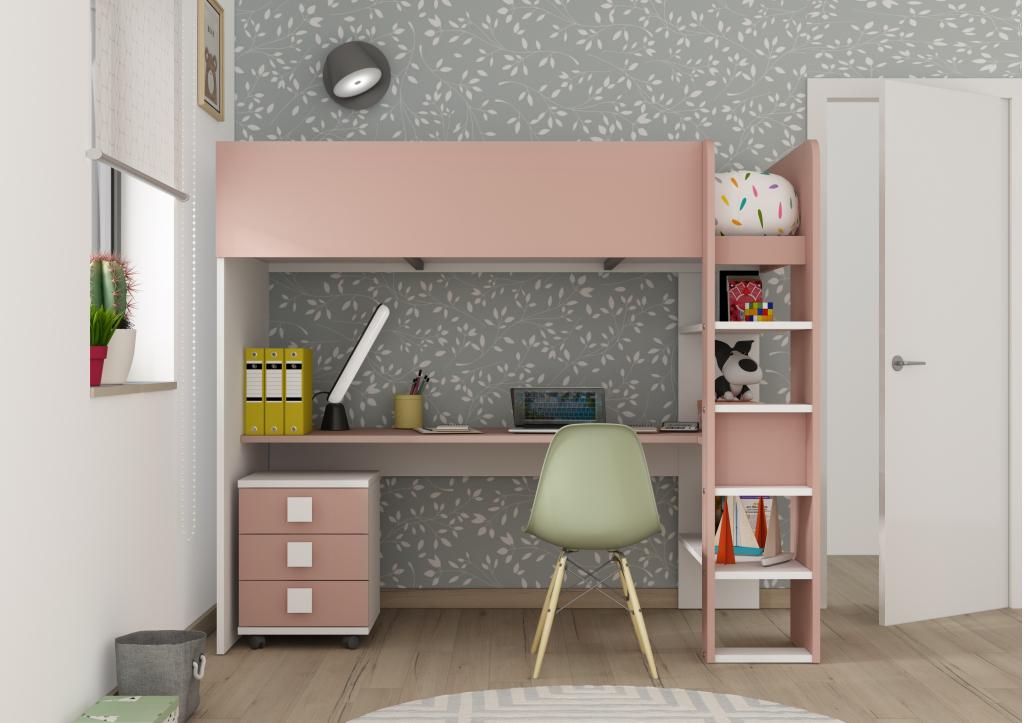Jules hoogslaper basic met bureau - 90x200 - Oudroze, Niet ingevuld, Niet ingevuld, Niet ingevuld