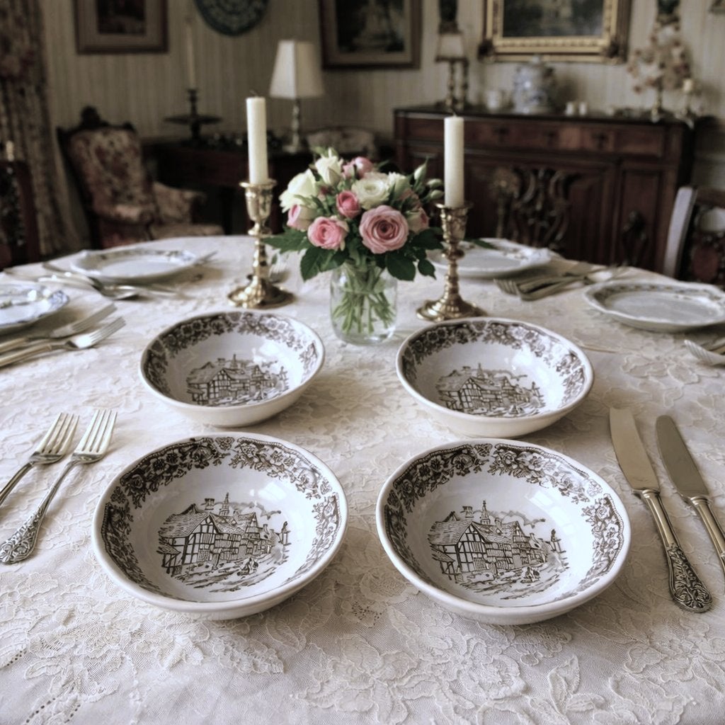 vintage 90's- 4 dessert bowls broadhurst tudor village ∅ 18, Antiek en Kunst, Ophalen of Verzenden