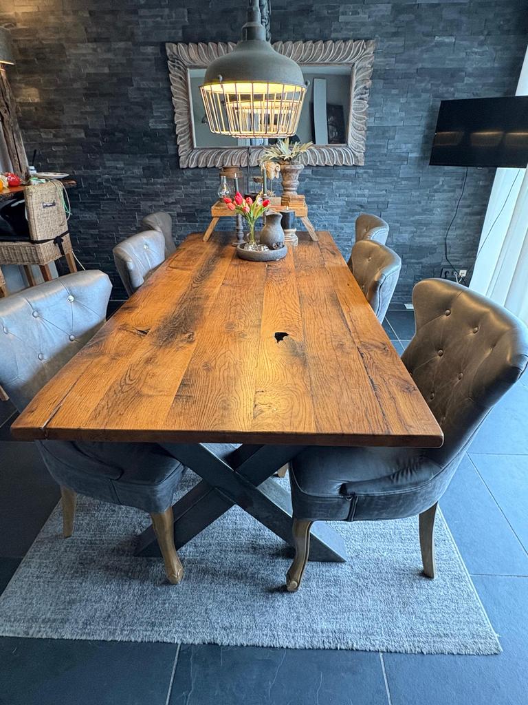 Stoere eettafel van oude bielzen - 220x100x77 cm, Huis en Inrichting, Ophalen, 200 cm of meer, 50 tot 100 cm, Zo goed als nieuw