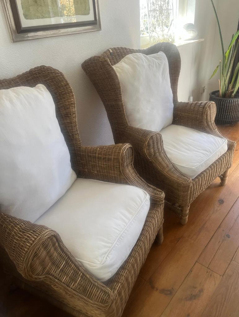 Rivièra Maison rieten fauteuils (Nicolas), Ophalen, Gebruikt, Minder dan 75 cm, Riet of Rotan