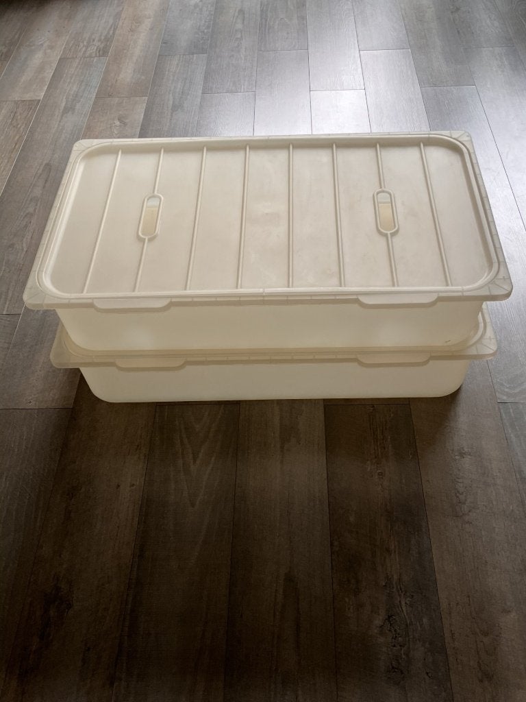 2 Ikea bakken met deksel transparant (92 x 53,5 x 18 cm), Ophalen, Kunststof, 50 tot 100 cm, Zo goed als nieuw