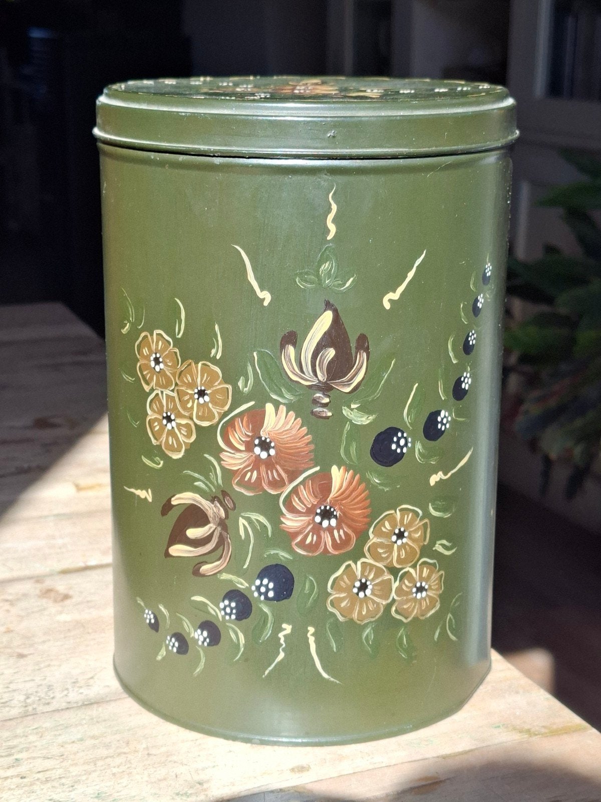 Vintage Donkergroen Handbeschilderd Blik | Hindeloopen  23cm, Ophalen of Verzenden