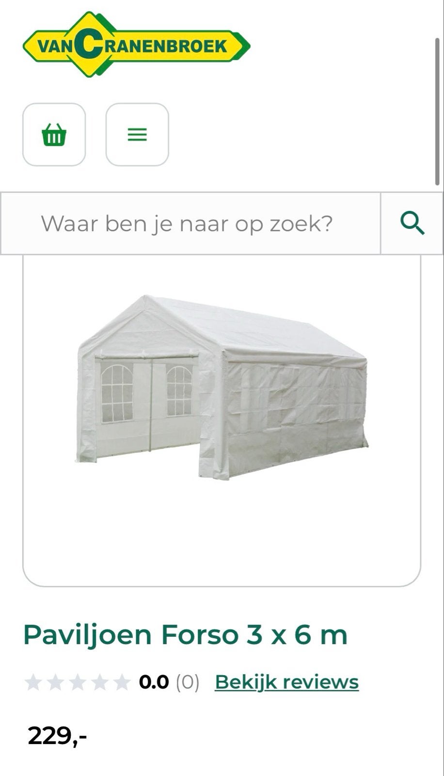 Partytent 3x6m van Van Cranenbroek - Zo goed als nieuw, Ophalen, Partytent, 2 meter of meer, Zo goed als nieuw