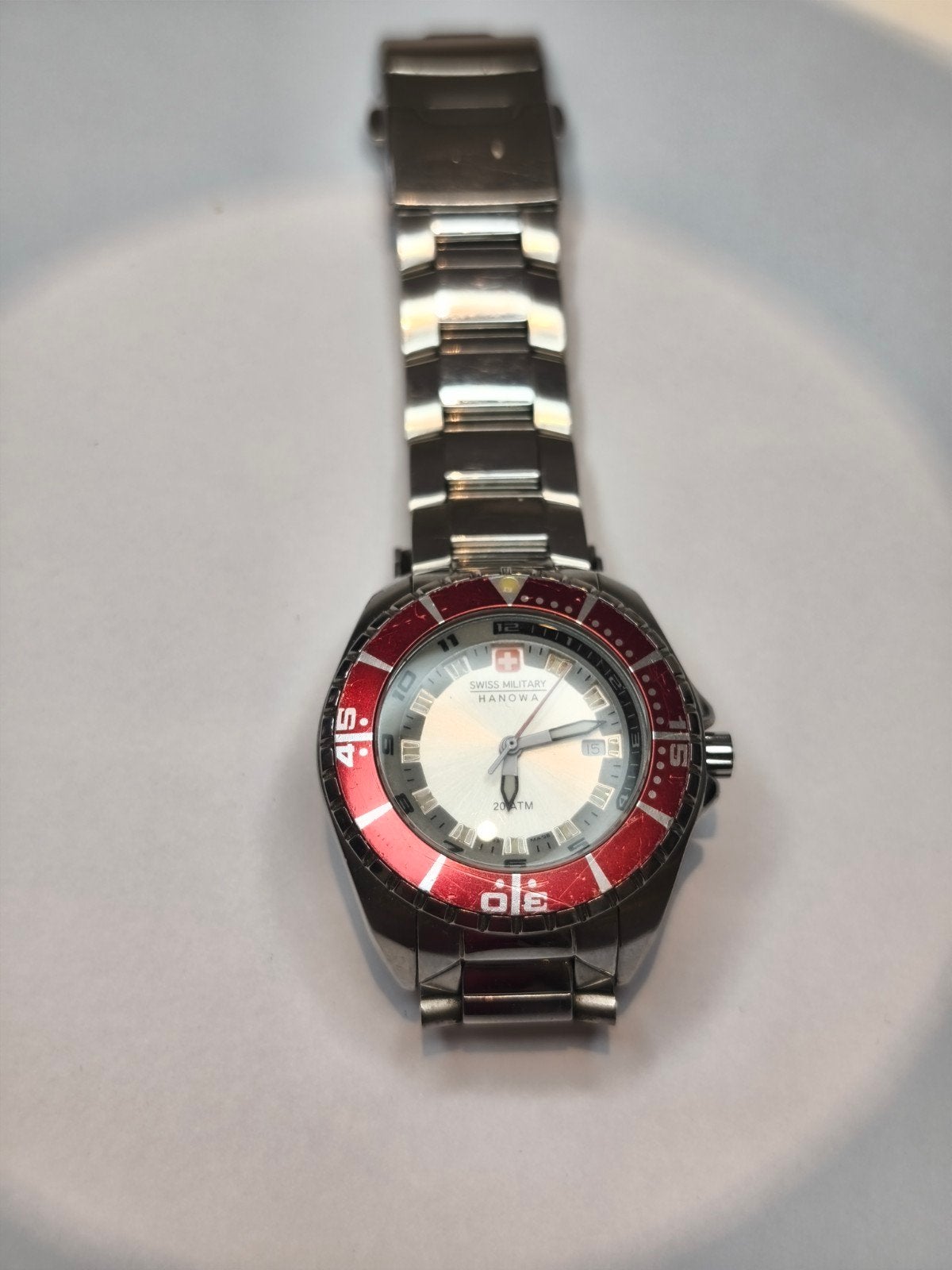Swiss Military Hanowa Dames or Heren horloge - Rood/Zilver, Overige merken, Staal, Gebruikt, Staal