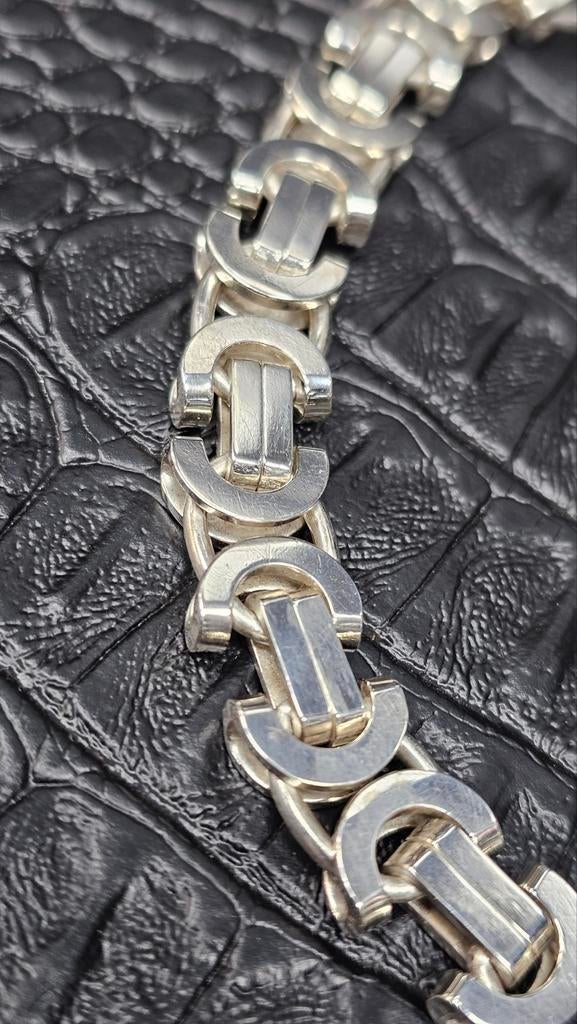 925 Zilveren Platte Koningsschakel Armband 24cm / 11mm, Ophalen of Verzenden, Nieuw, Zilver, Zilver
