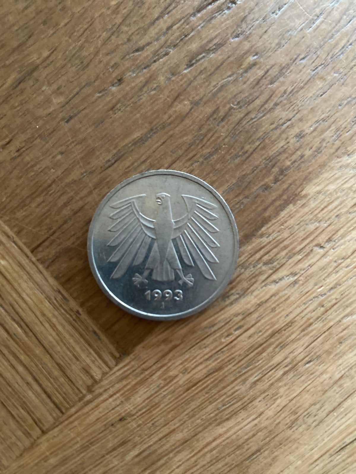 Duitse 5 Mark munt uit 1993 - Bundesrepublik Deutschland, Postzegels en Munten, Ophalen of Verzenden, BRD, Gestempeld
