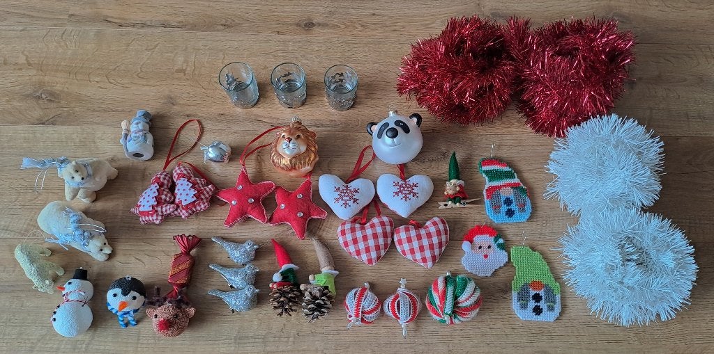 Kerstboom versiering en 3 waxinelichthouders, Ophalen, Zo goed als nieuw