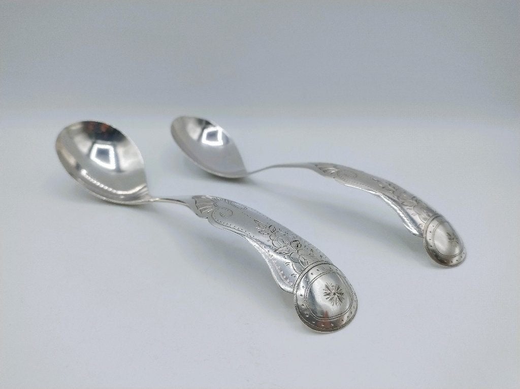 2 Zilveren confiturelepels, van Kempen, Voorschoten, 1877