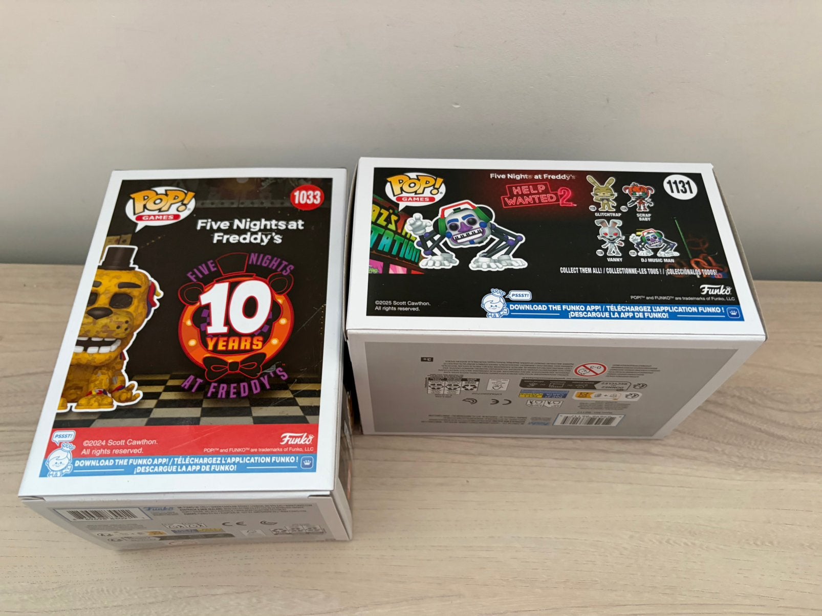 Funko Pop FNAF Withered Golden Freddy 1033 DJ Music Man 1131, Funko Europe, Ophalen of Verzenden, Zo goed als nieuw, 4th floor, 1 Queen Caroline St, London W6 9YN, Verenigd Koninkrijk