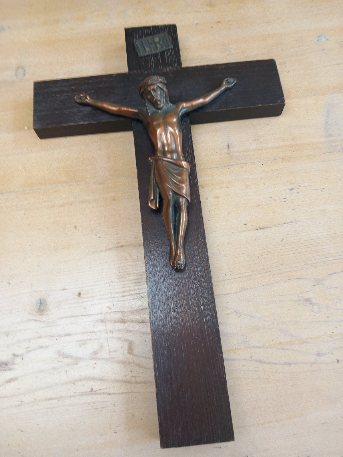 Mooi ouderwets kruisbeeld met bronzen corpus, Antiek en Kunst, Ophalen of Verzenden