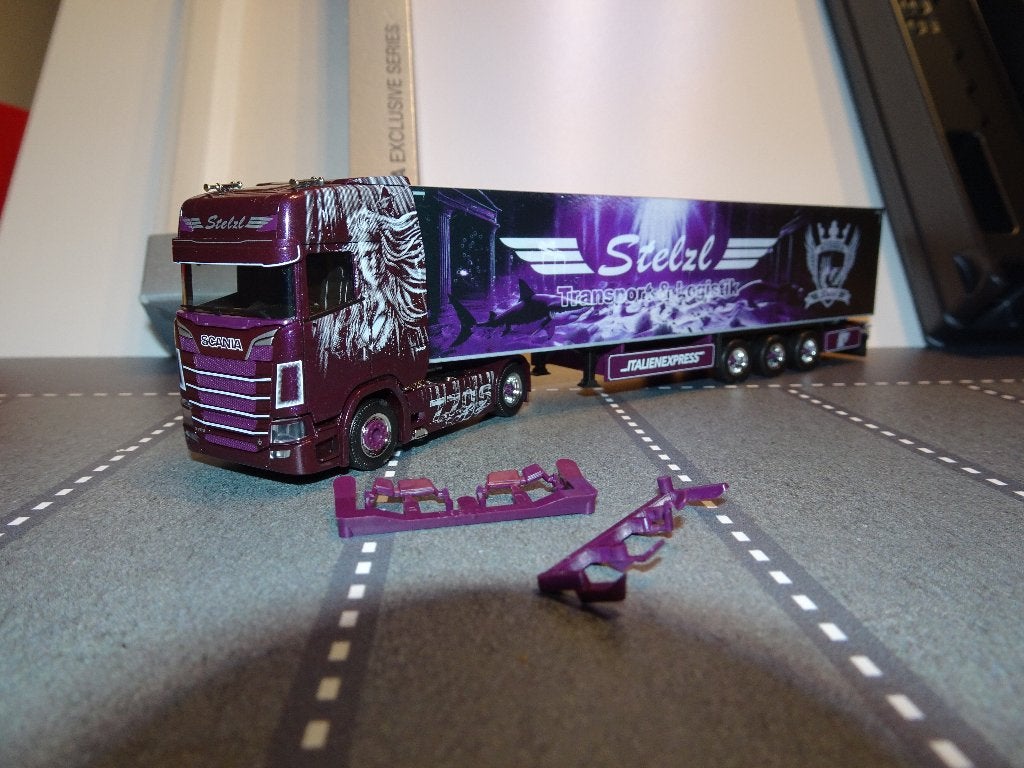 157 herpa 939935 scania cs 20 stelzl airbrush 1:87 truck, Hobby en Vrije tijd, Ophalen of Verzenden, Nieuw, Bus of Vrachtwagen