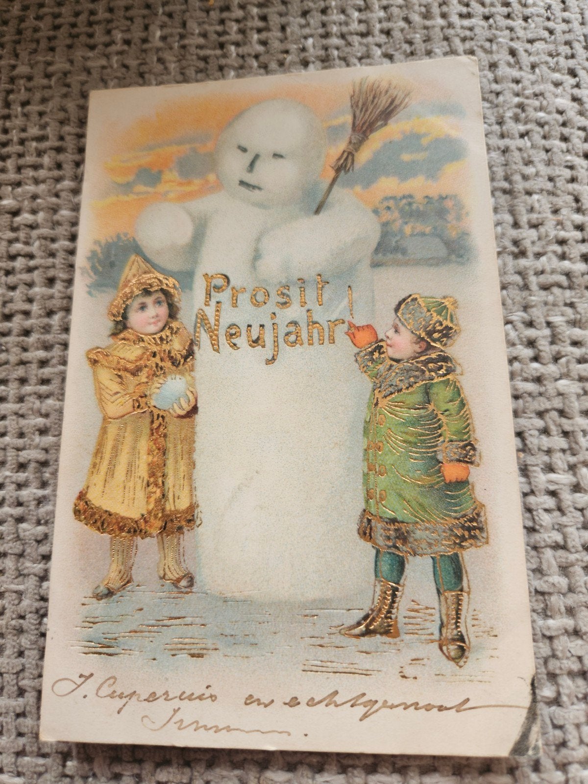 brocante sneeuwpop en kinderen 1902, Ophalen of Verzenden, Voor 1920, Gelopen