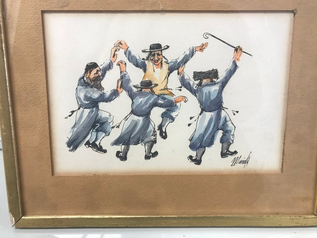 aquarel joods dansende mensen, Portret of Personen, Ophalen of Verzenden, Papier, Origineel werk